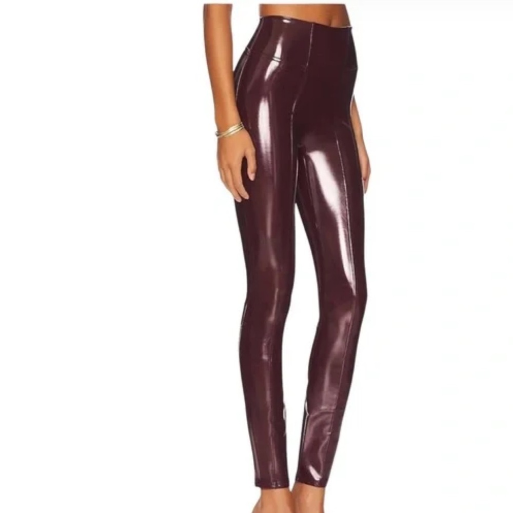 SPANX Faux Patent Leather Shiny Brown Bronze Metallic Leggings Small